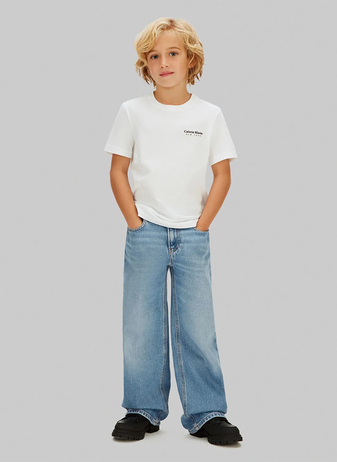 CK Classic T-Shirt with Wide Jeans