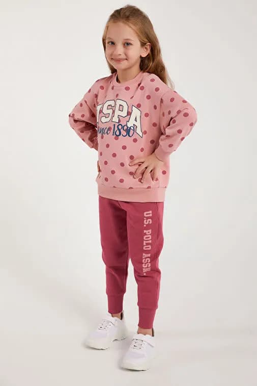 USPA Polka Dot Sweatshirt Set - Pink
